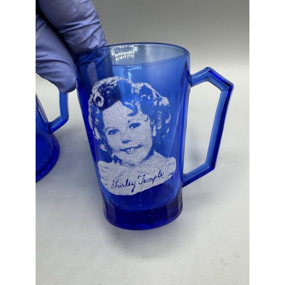 Hazel Atlas Cup & Pitcher Set Shirley Temple Cobalt Blue 1930’s Vintage - Picture 3 of 11